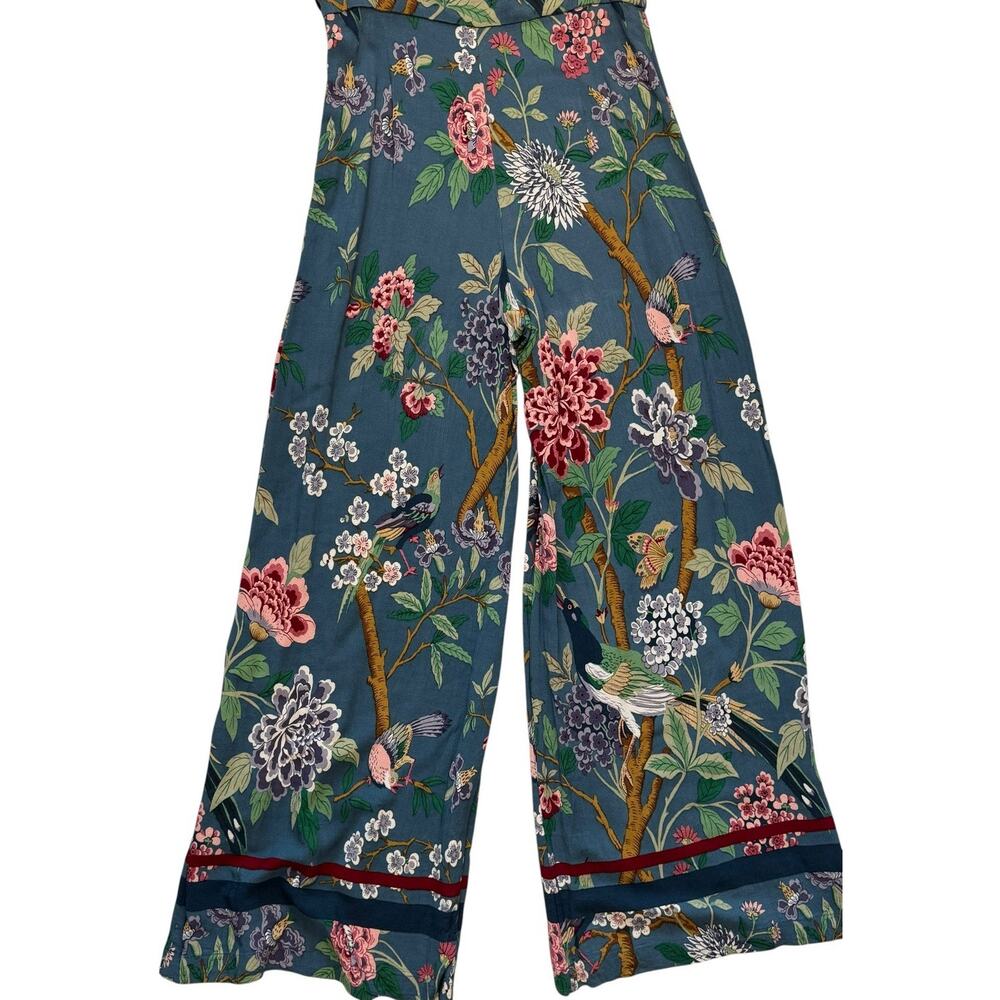 H&M GP & J Baker Print Wide Leg Trousers Pants Size 10 Floral Birds High Rise - Picture 4 of 11